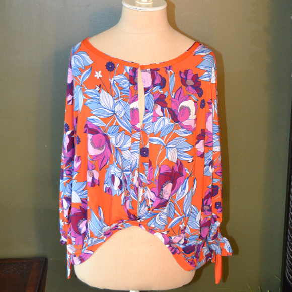 Free People XS/S Chic Orange/Floral Top - Picture 2 of 7